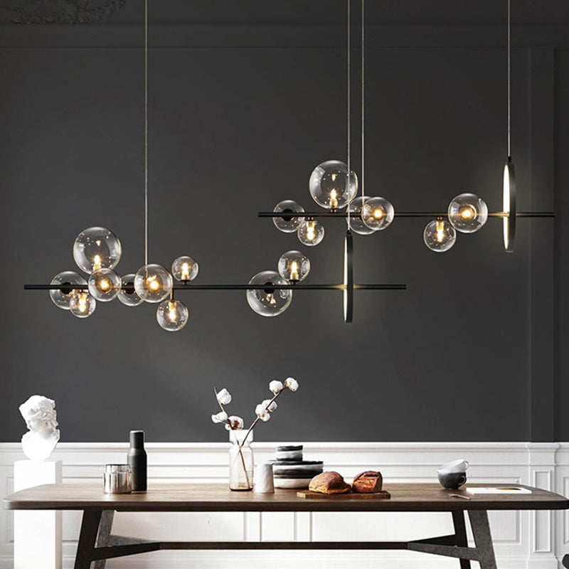 Black & Clear Multi - Head Pendant Ceiling Modern Metal and Glass Kitchen Island Fixture