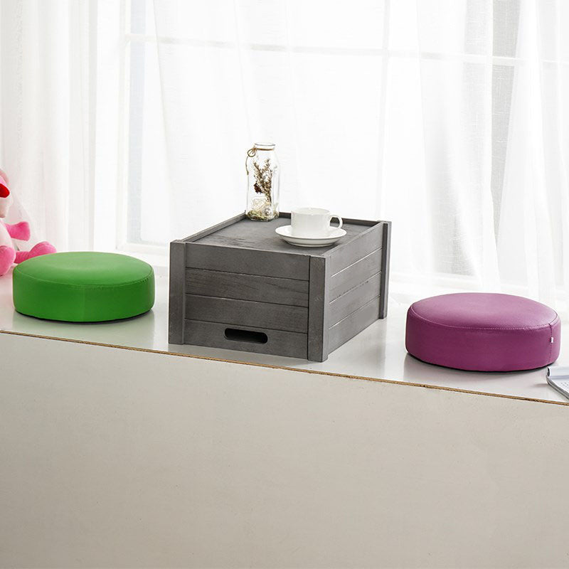 Modern Pouf Ottoman Faux Leather Upholstered Solid Color Round Ottoman with Wheels