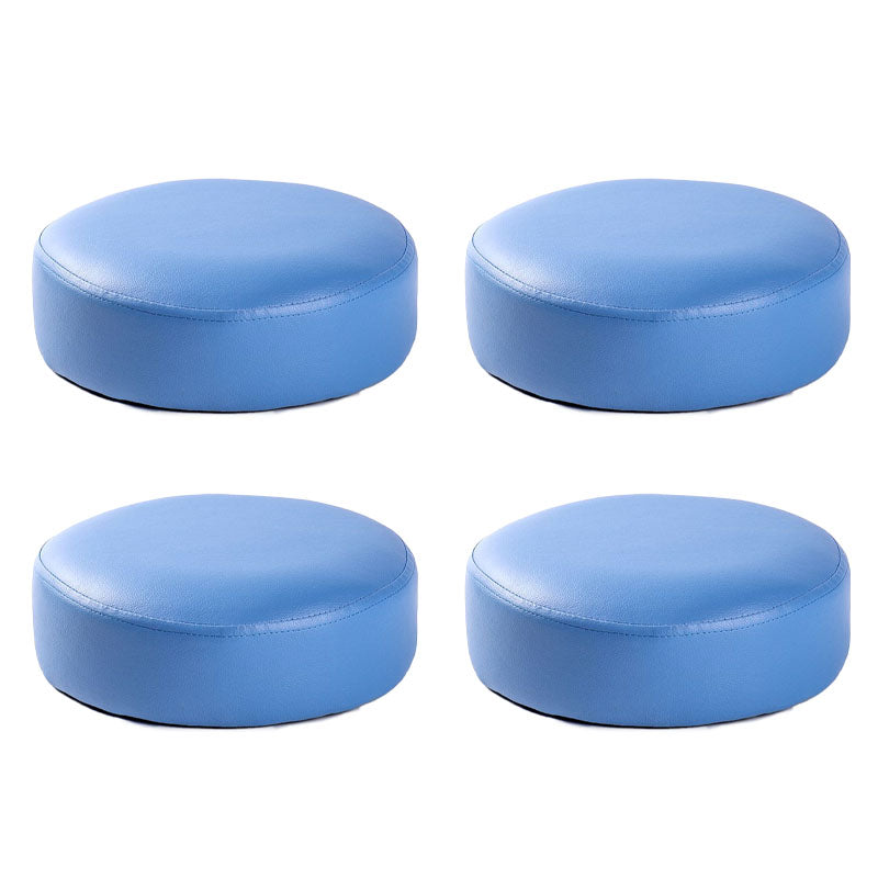 Modern Pouf Ottoman Faux Leather Upholstered Solid Color Round Ottoman with Wheels