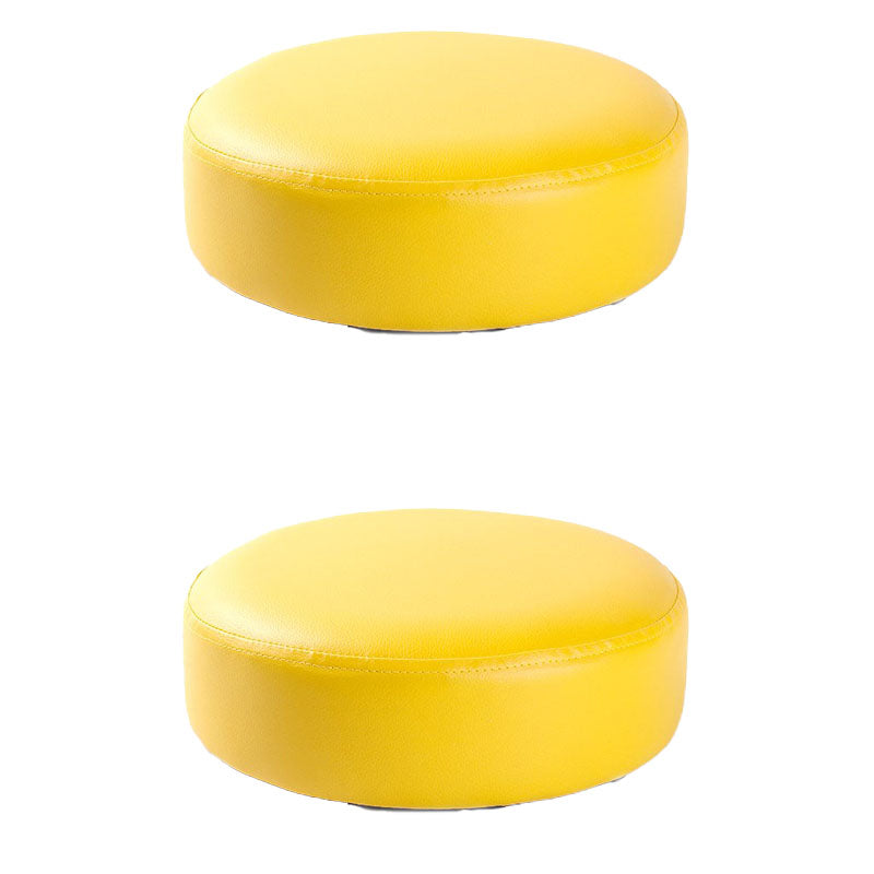 Modern Pouf Ottoman Faux Leather Upholstered Solid Color Round Ottoman with Wheels