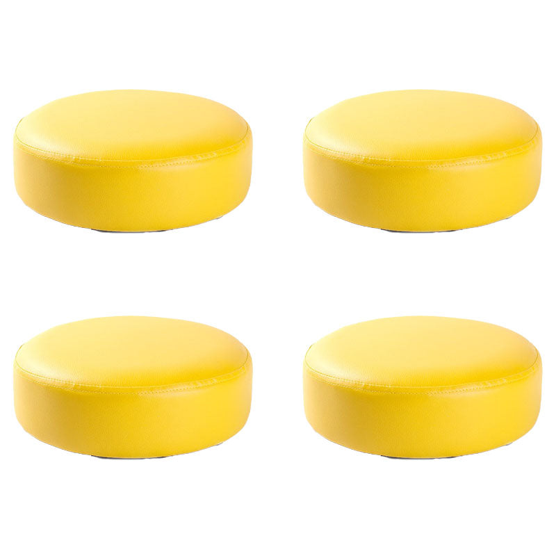 Modern Pouf Ottoman Faux Leather Upholstered Solid Color Round Ottoman with Wheels