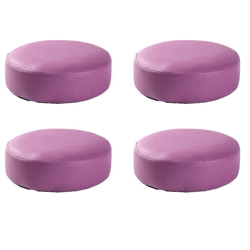 Modern Pouf Ottoman Faux Leather Upholstered Solid Color Round Ottoman with Wheels