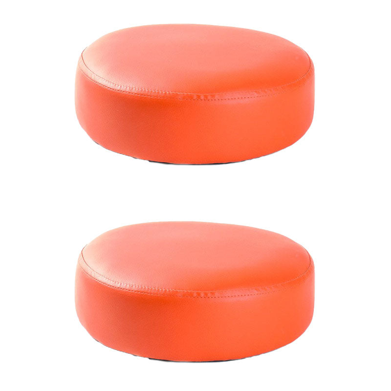 Modern Pouf Ottoman Faux Leather Upholstered Solid Color Round Ottoman with Wheels