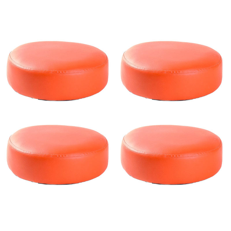 Modern Pouf Ottoman Faux Leather Upholstered Solid Color Round Ottoman with Wheels