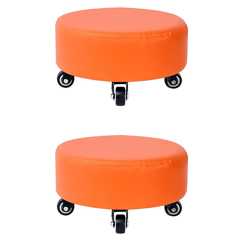 Modern Pouf Ottoman Faux Leather Upholstered Solid Color Round Ottoman with Wheels