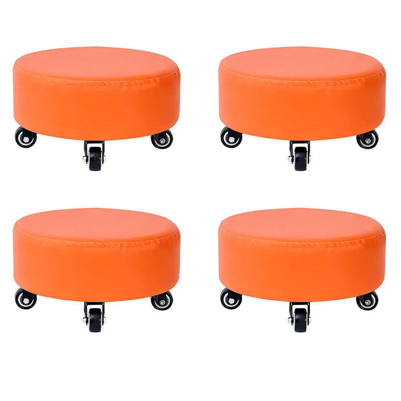 Modern Pouf Ottoman Faux Leather Upholstered Solid Color Round Ottoman with Wheels