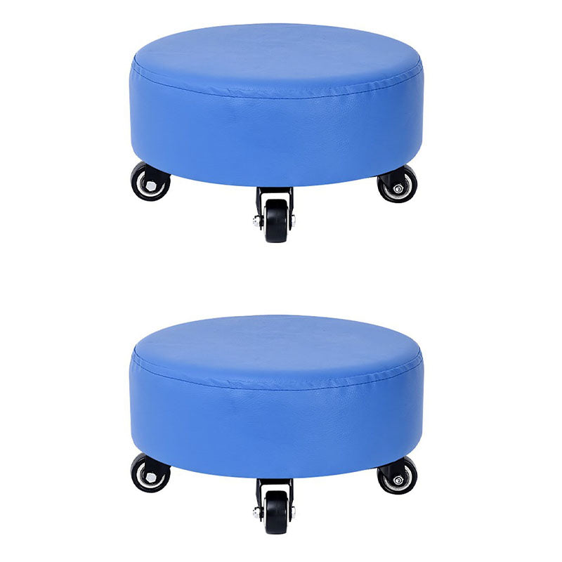 Modern Pouf Ottoman Faux Leather Upholstered Solid Color Round Ottoman with Wheels