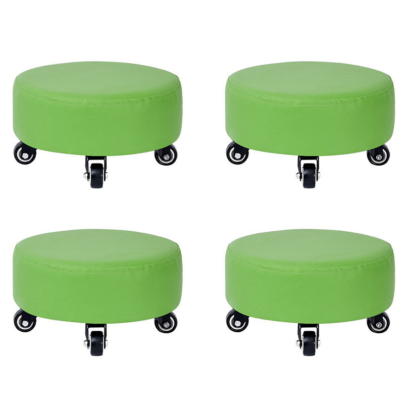 Modern Pouf Ottoman Faux Leather Upholstered Solid Color Round Ottoman with Wheels