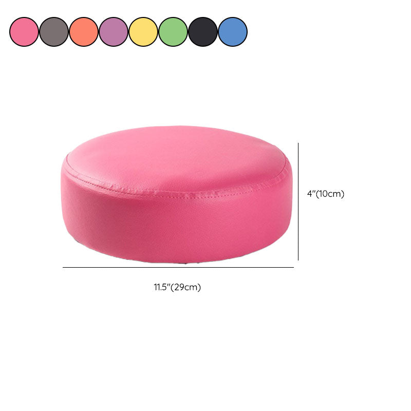 Modern Pouf Ottoman Faux Leather Upholstered Solid Color Round Ottoman with Wheels