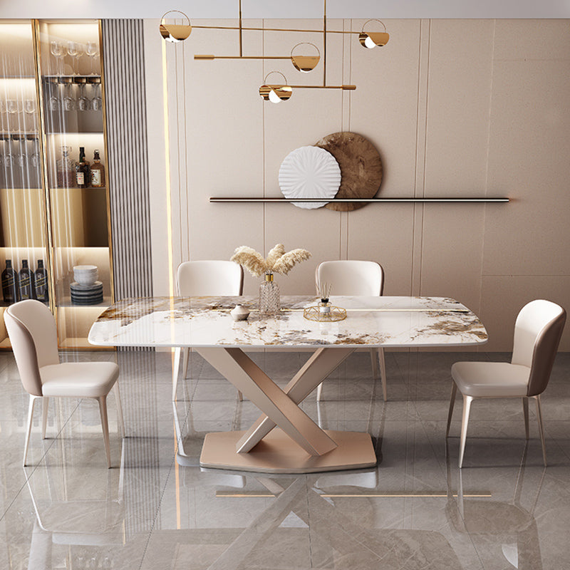 Modern Rectangle Dining Table Set 1/2/5/7 Pieces with Metal Base Kitchen Furniture Set