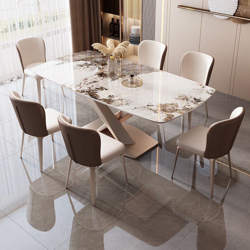 Modern Rectangle Dining Table Set 1/2/5/7 Pieces with Metal Base Kitchen Furniture Set