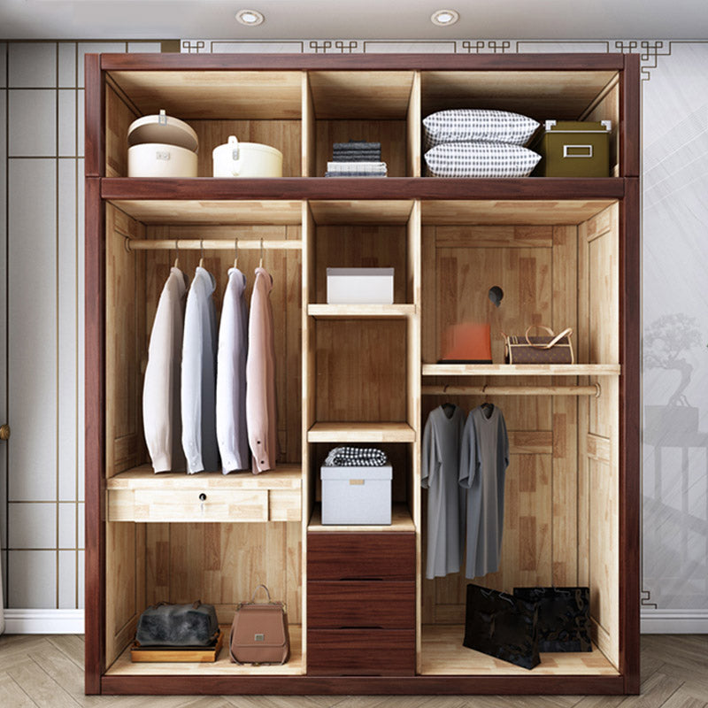Contemporary Wardrobe Armoire Wood Wardrobe Closet with Doors and Drawers