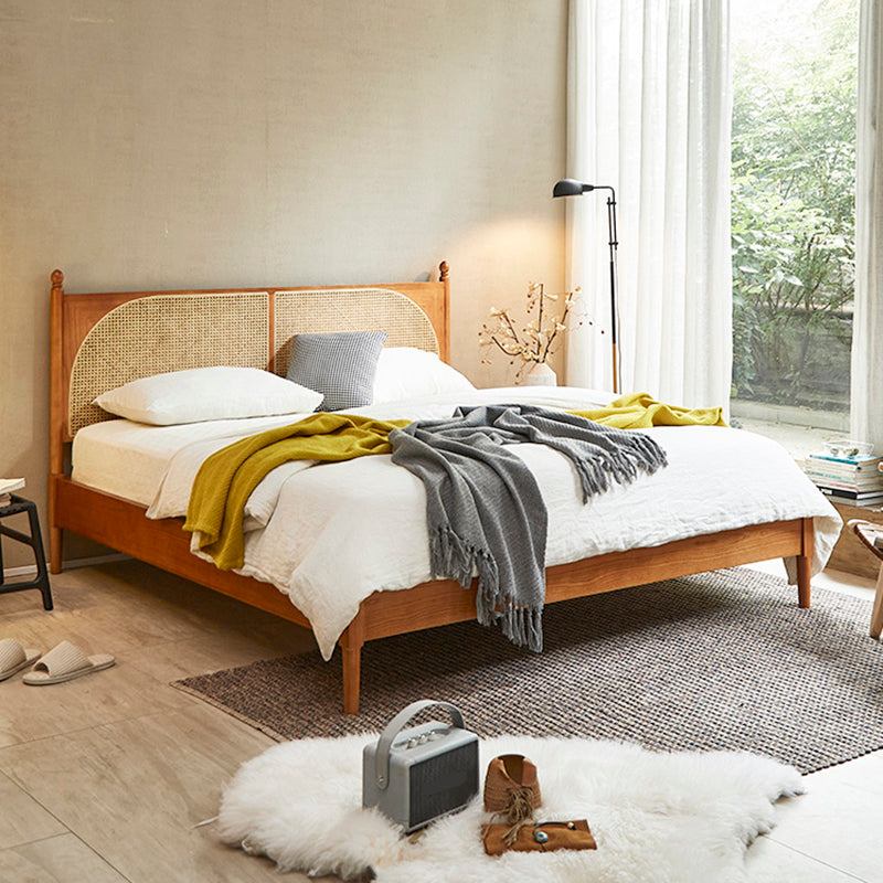 Tropical Standard Bed Solid Wood Solid Color Panel Bed with Headboard