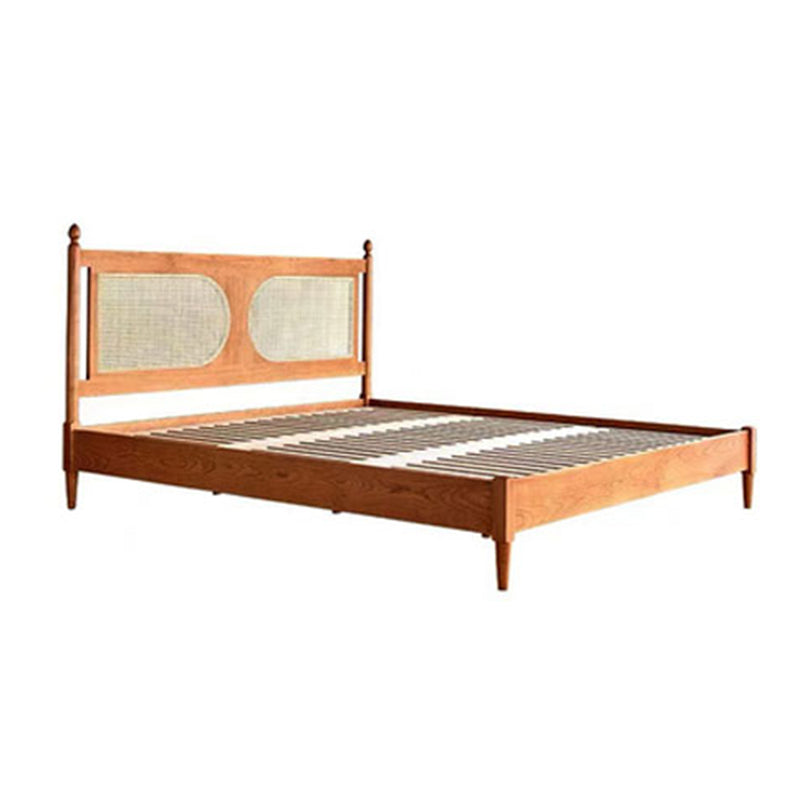 Tropical Standard Bed Solid Wood Solid Color Panel Bed with Headboard