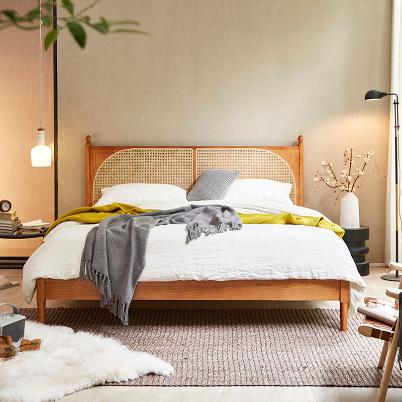 Tropical Standard Bed Solid Wood Solid Color Panel Bed with Headboard