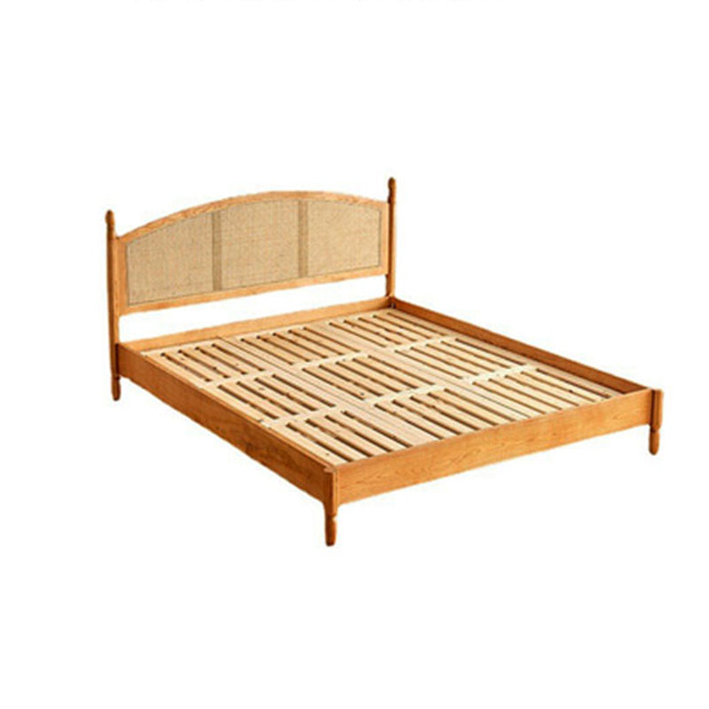 Tropical Standard Bed Solid Wood Solid Color Panel Bed with Headboard