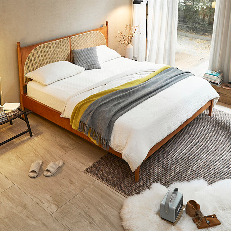 Tropical Standard Bed Solid Wood Solid Color Panel Bed with Headboard