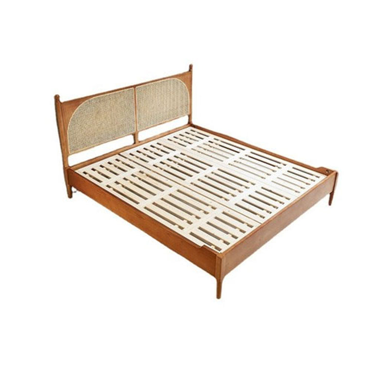 Tropical Standard Bed Solid Wood Solid Color Panel Bed with Headboard