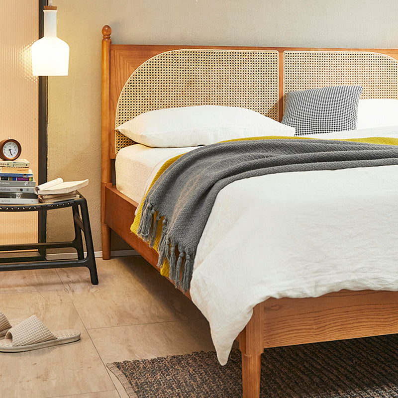 Tropical Standard Bed Solid Wood Solid Color Panel Bed with Headboard