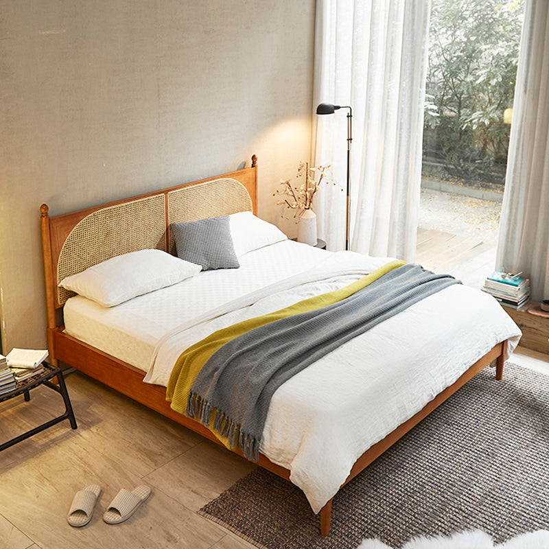 Tropical Standard Bed Solid Wood Solid Color Panel Bed with Headboard