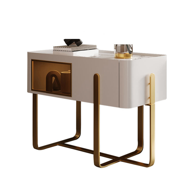 Cross Legs End Table 1-Drawer Tray Top Corner Table with Cabinet