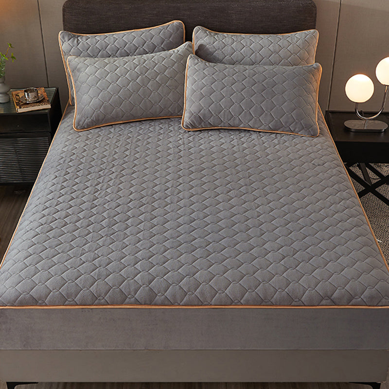 Fitted Sheet Plain Quilted Flannel Soft Breathable Fade Resistant Fitted Sheet Set