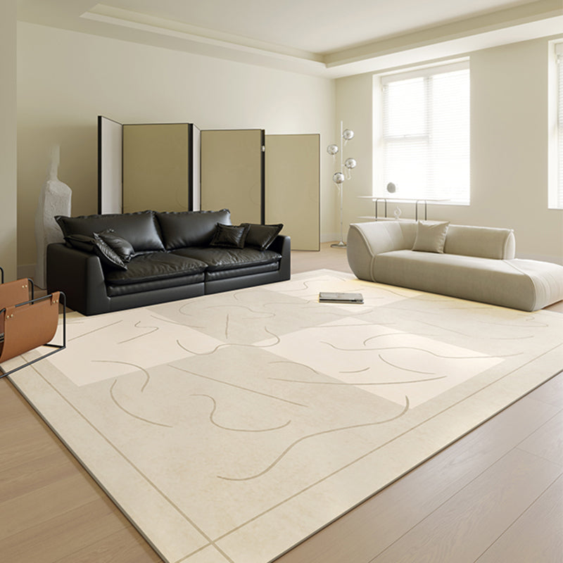 Simplicity Rug Beige Polyester Carpet Stain Resistant Rug for Living Room