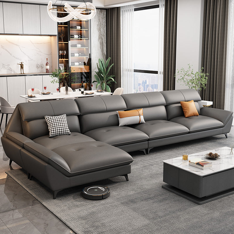37.79" Tall Grey Sectional Sofa Faux Leather Modular Sofa with Cushion Back