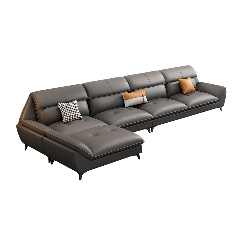 37.79" Tall Grey Sectional Sofa Faux Leather Modular Sofa with Cushion Back