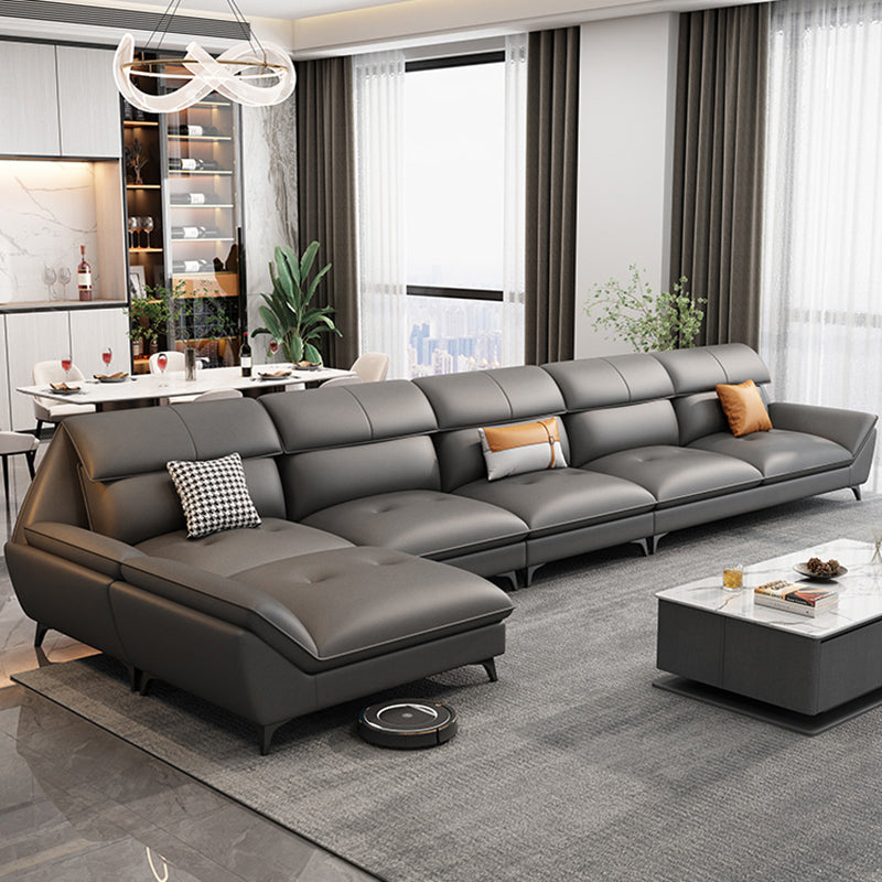 37.79" Tall Grey Sectional Sofa Faux Leather Modular Sofa with Cushion Back