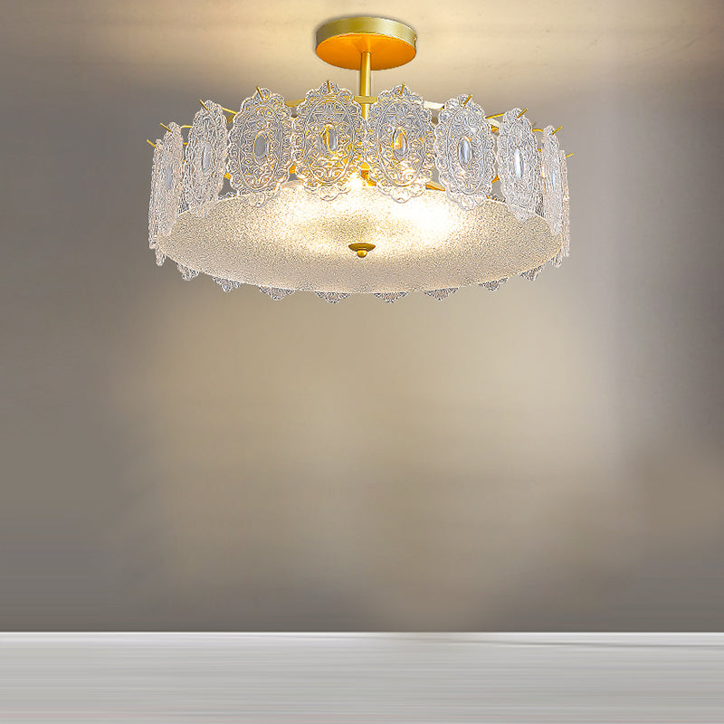 Modern Metal Flush Mount Circle Shape Ceiling Light with Glass Shade for Living Room