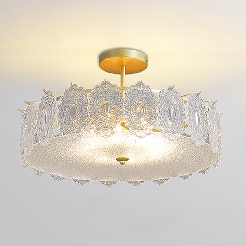Modern Metal Flush Mount Circle Shape Ceiling Light with Glass Shade for Living Room