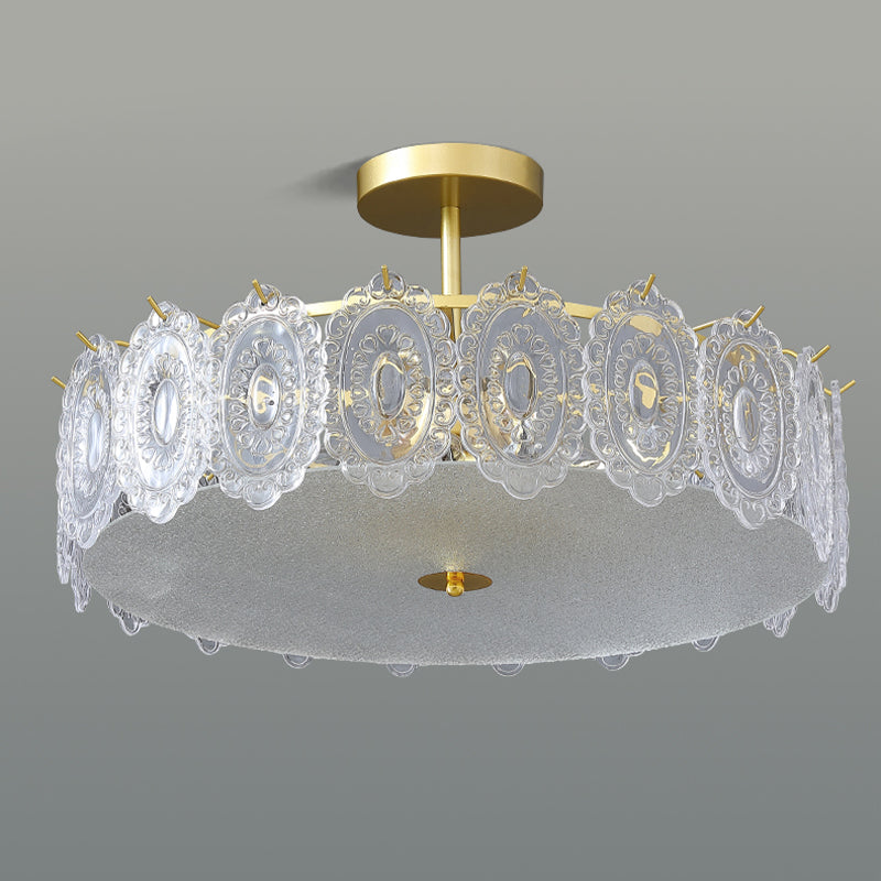 Modern Metal Flush Mount Circle Shape Ceiling Light with Glass Shade for Living Room