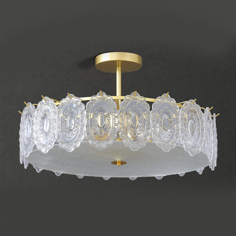 Modern Metal Flush Mount Circle Shape Ceiling Light with Glass Shade for Living Room