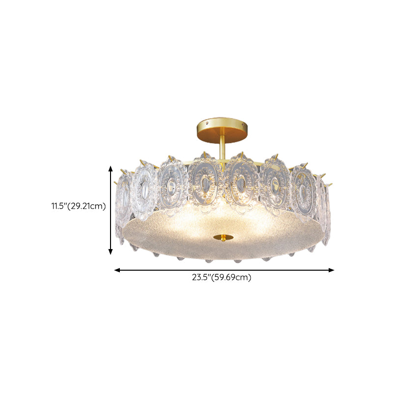 Modern Metal Flush Mount Circle Shape Ceiling Light with Glass Shade for Living Room
