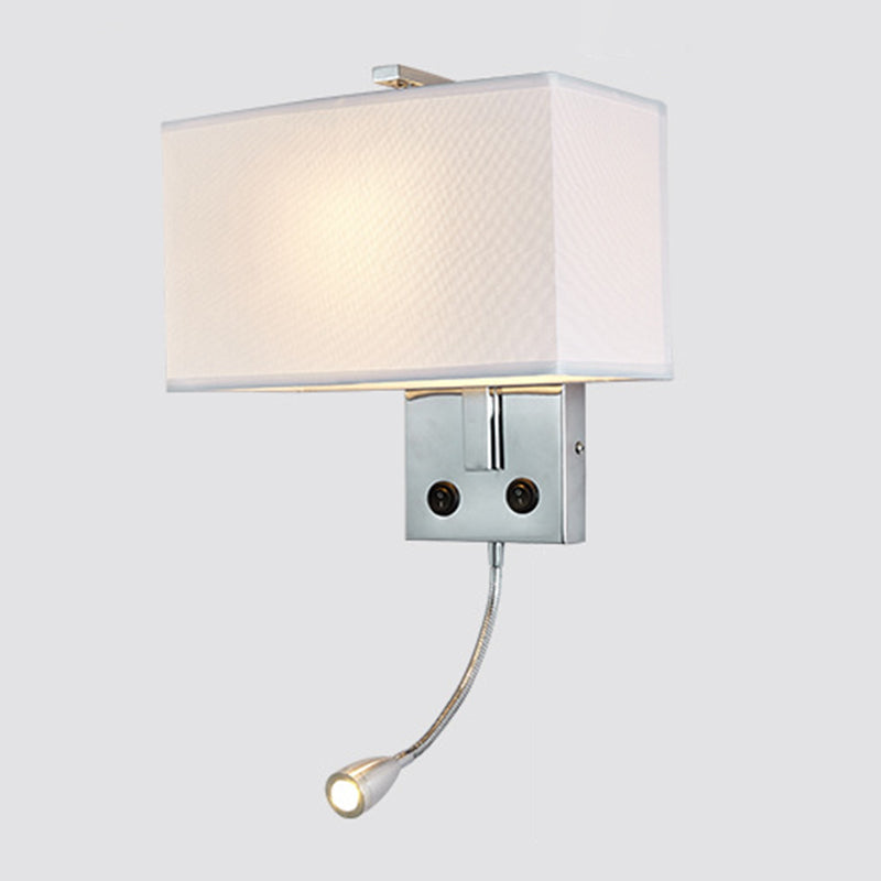 Metal Modern Adjustable Wall Sconce Rectangle Wall Light with Fabric Shade for Bedroom