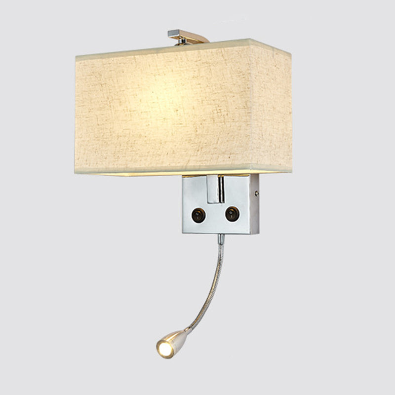 Metal Modern Adjustable Wall Sconce Rectangle Wall Light with Fabric Shade for Bedroom