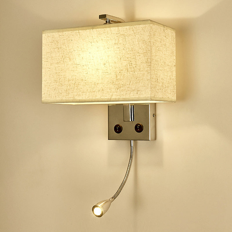 Metal Modern Adjustable Wall Sconce Rectangle Wall Light with Fabric Shade for Bedroom
