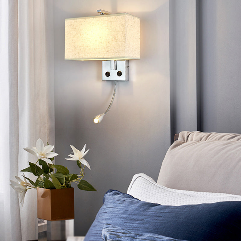 Metal Modern Adjustable Wall Sconce Rectangle Wall Light with Fabric Shade for Bedroom