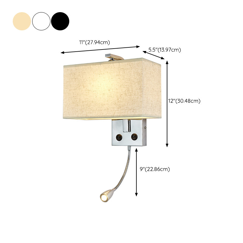 Metal Modern Adjustable Wall Sconce Rectangle Wall Light with Fabric Shade for Bedroom