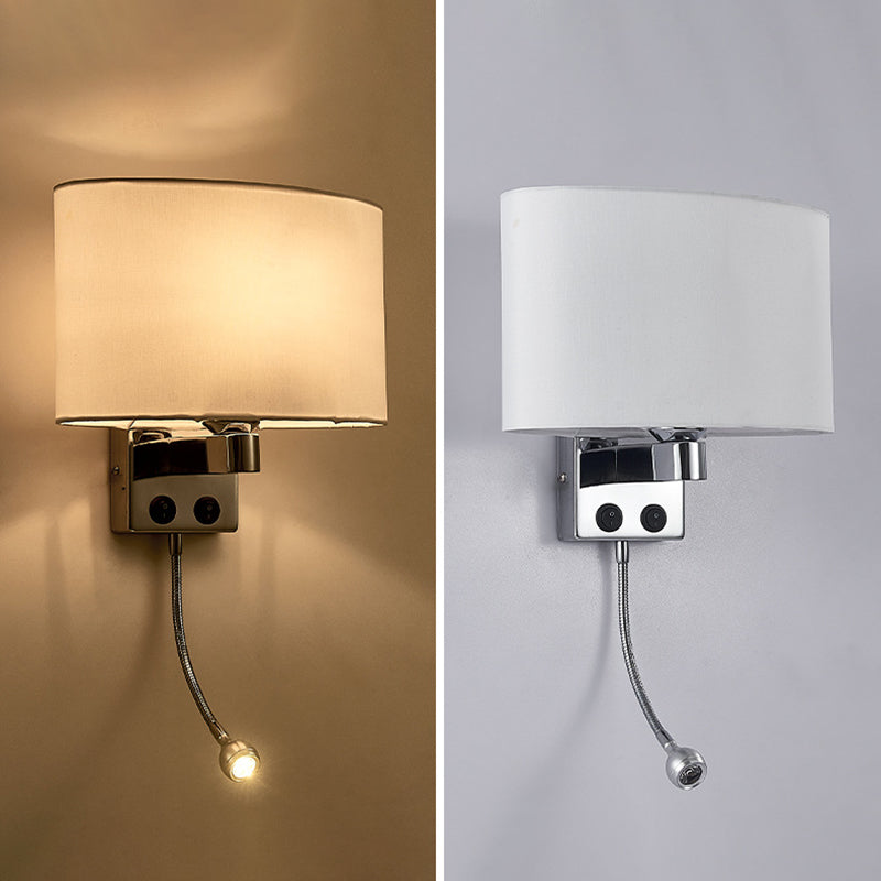 Modern Metal Wall Sconce Oval Shape Wall Light with Fabric Shade for Study
