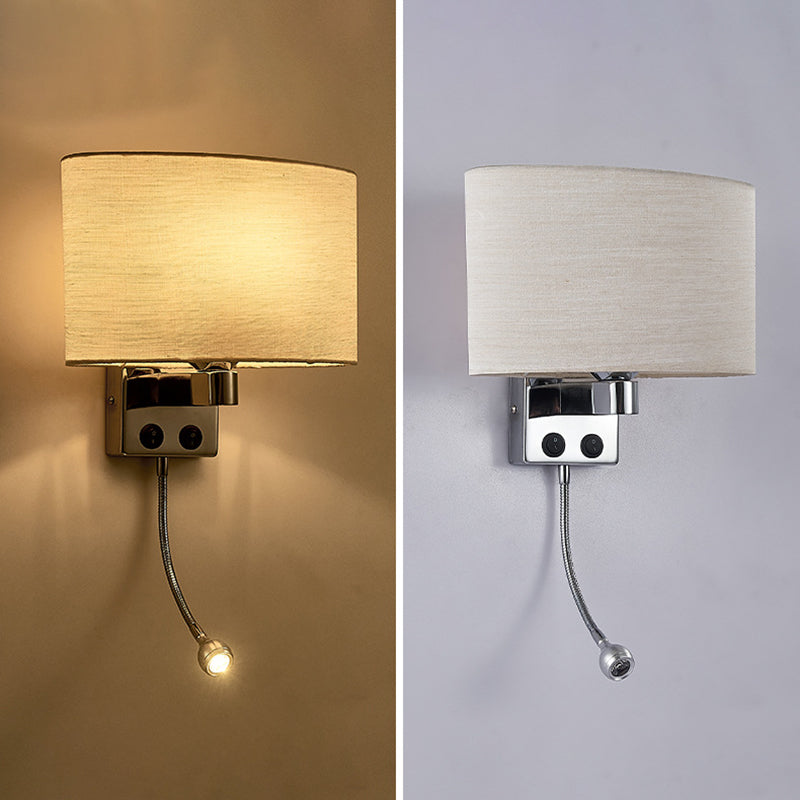 Modern Metal Wall Sconce Oval Shape Wall Light with Fabric Shade for Study