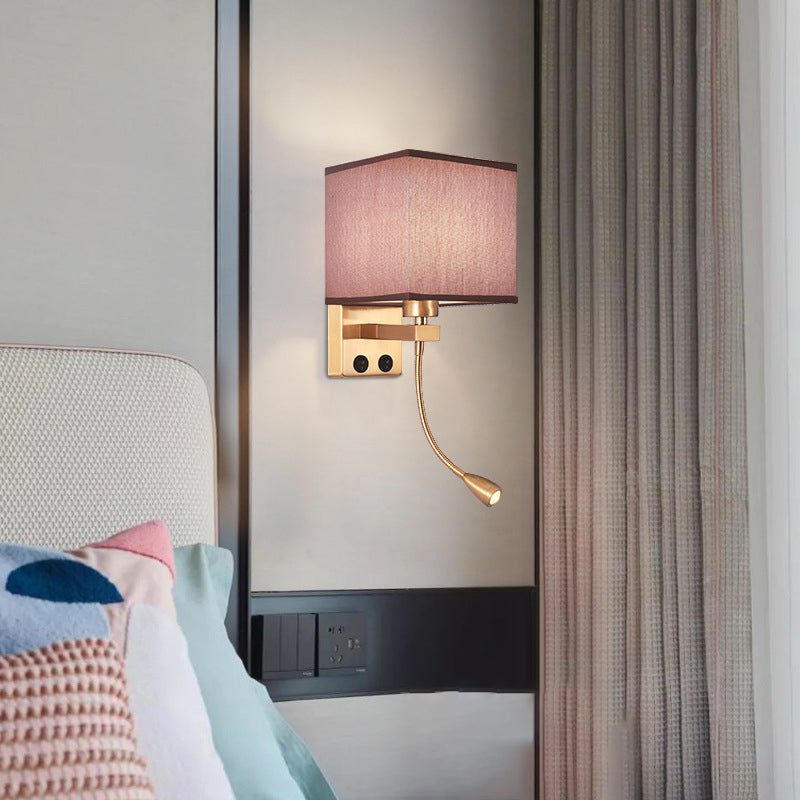 Modern Metal Adjustable Wall Sconce Square Shape Wall Light with Fabric Shade for Study