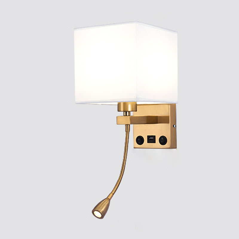 Modern Metal Adjustable Wall Sconce Square Shape Wall Light with Fabric Shade for Study