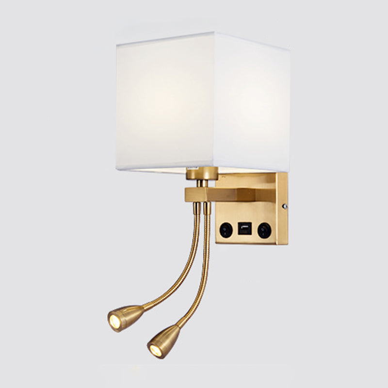 Modern Metal Adjustable Wall Sconce Square Shape Wall Light with Fabric Shade for Study