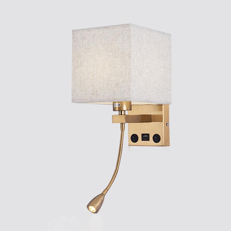 Modern Metal Adjustable Wall Sconce Square Shape Wall Light with Fabric Shade for Study