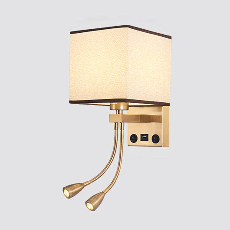 Modern Metal Adjustable Wall Sconce Square Shape Wall Light with Fabric Shade for Study