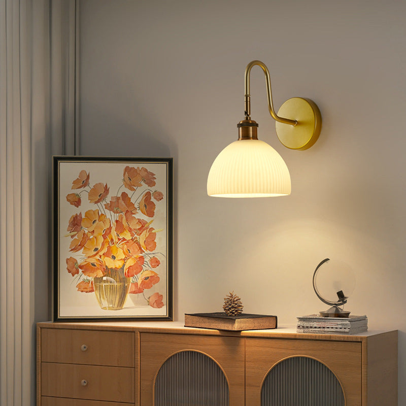 Dome Shape Glass Vanity Lamp Modern Style 1 Light Vanity Light Fixture in Gold