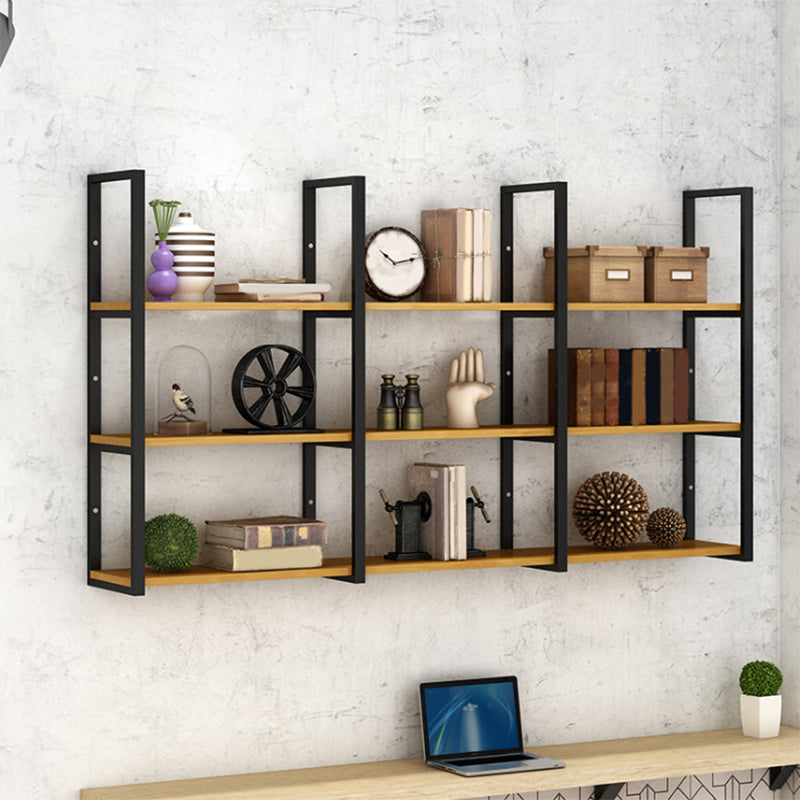 Contemporary Wooden Bookshelf Closed Back Floating Natural Bookcase