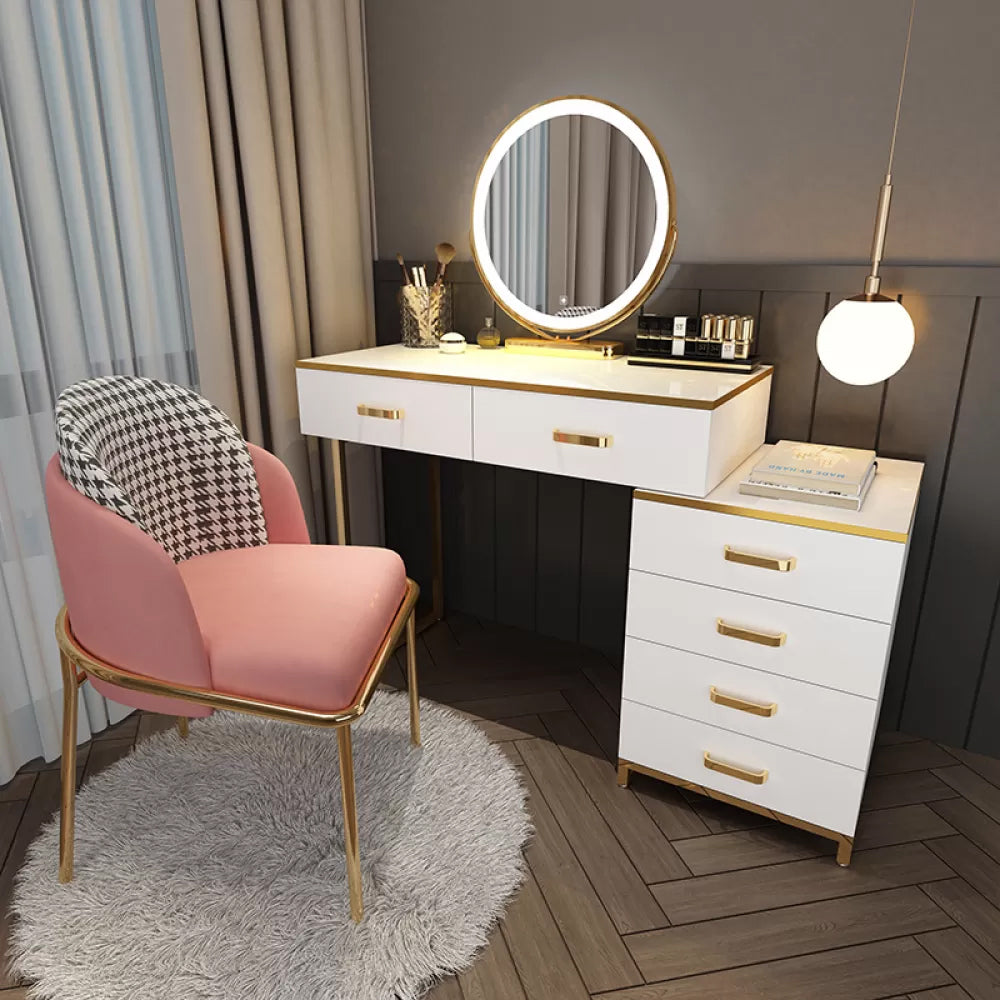 Modern Dressing Table Bedroom Stone Lighted Mirror Make-up Vanity